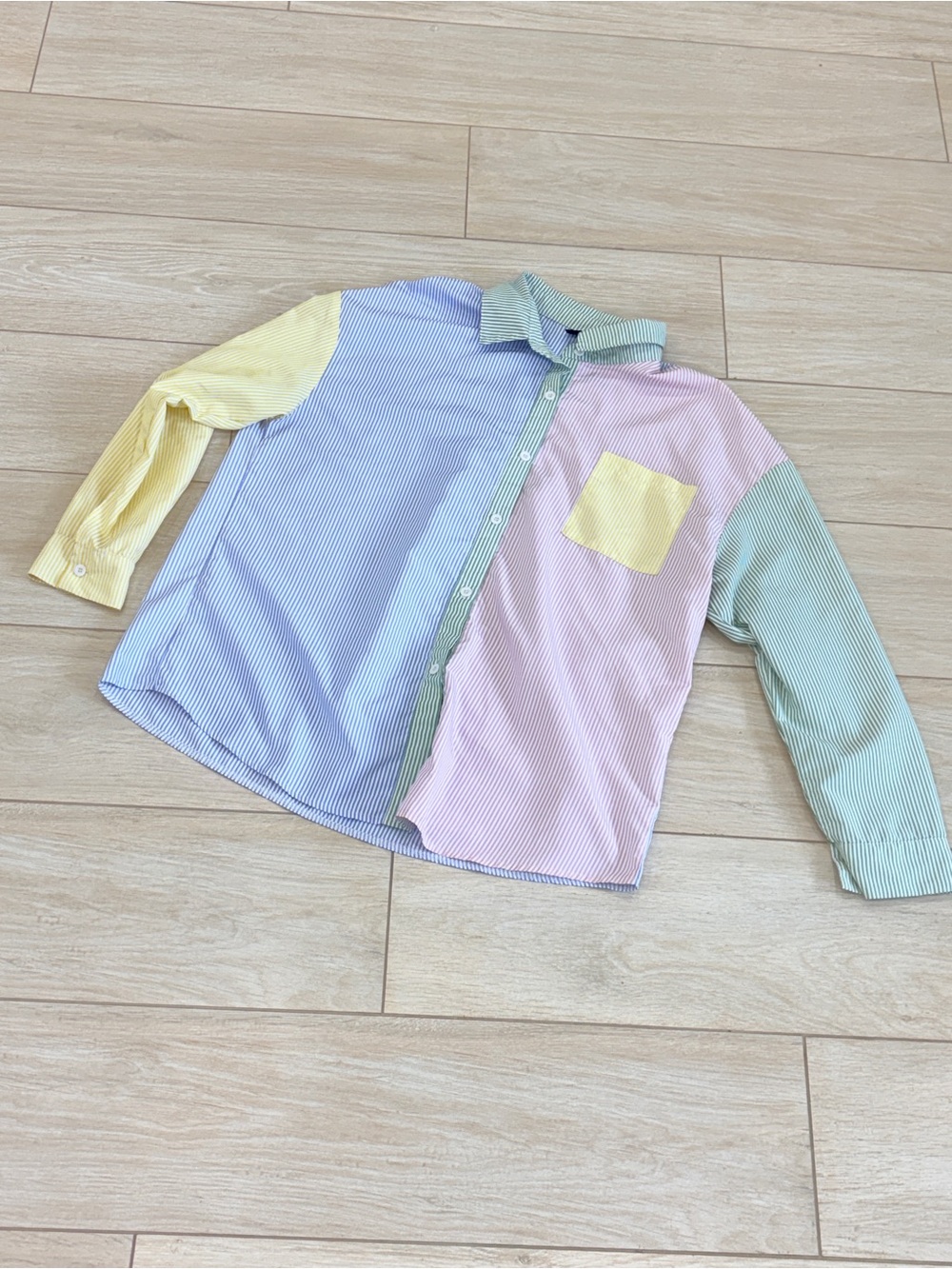 Colorblock Striped Button-Up Shirt - Pastel Multi